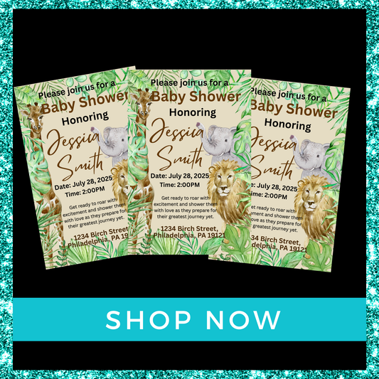 SAFARI BABY SHOWER INVITATIONS (EDITABLE)